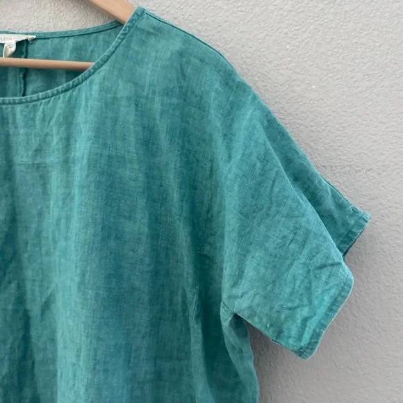 Eileen Fisher Delave Linen Top Large Green Boxy Relaxed Lagenlook Minimalist - Picture 9 of 12